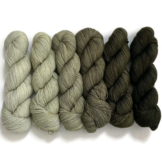 Ewenique Pine Greens Gradient Set 6 full skeins of Scrumptious HT